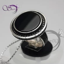 انگشتر نقره گرد مشکی12141