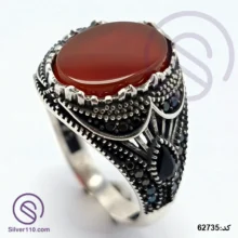 انگشتر نقره عقیق قرمز مردانه مدل دماوند
