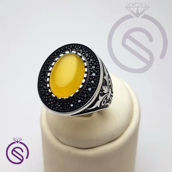 انگشتر نقره عقیق زرد شرف الشمس مردانه مدل سروش کد 62471